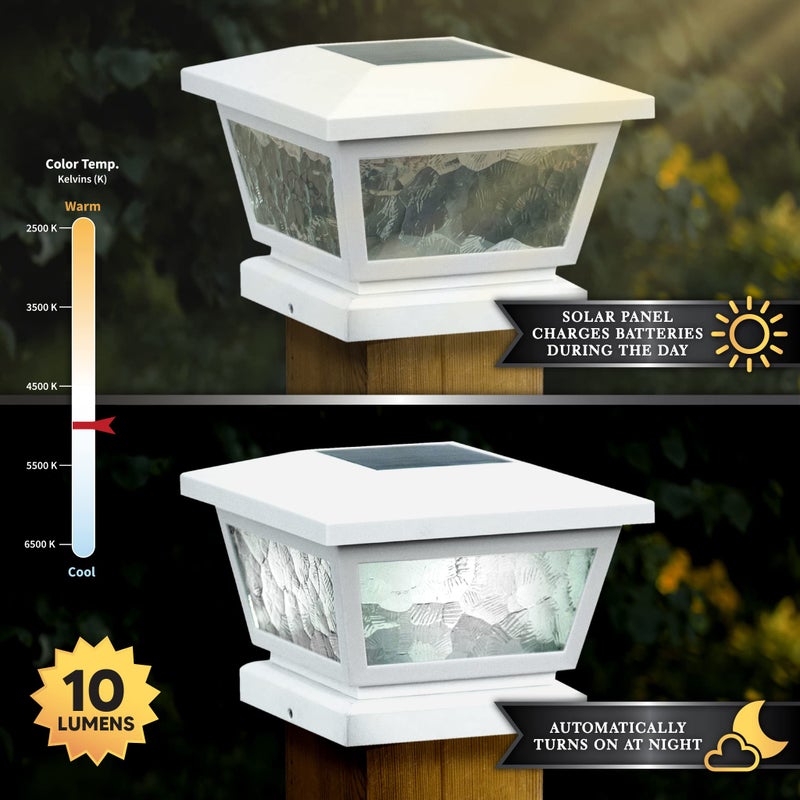 Classy Caps Fairmont Solar Post Cap, FS100W, White - High Performance, Energy Efficient, Weather-Resistant, Durable, Easy Installation, Adapters for 5"x5", 4"" x4, 3.5"x3.5" Posts, Wall/Post Mount - Image 4
